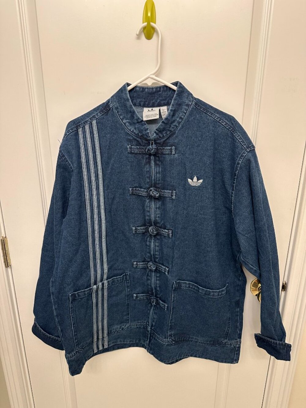 Adidas Lunar New Year Denim Jacket With White Stripes Large Navy